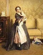 Gustave Leonard de Jonghe Jeune mere et ses enfants dans un salon oil painting reproduction
